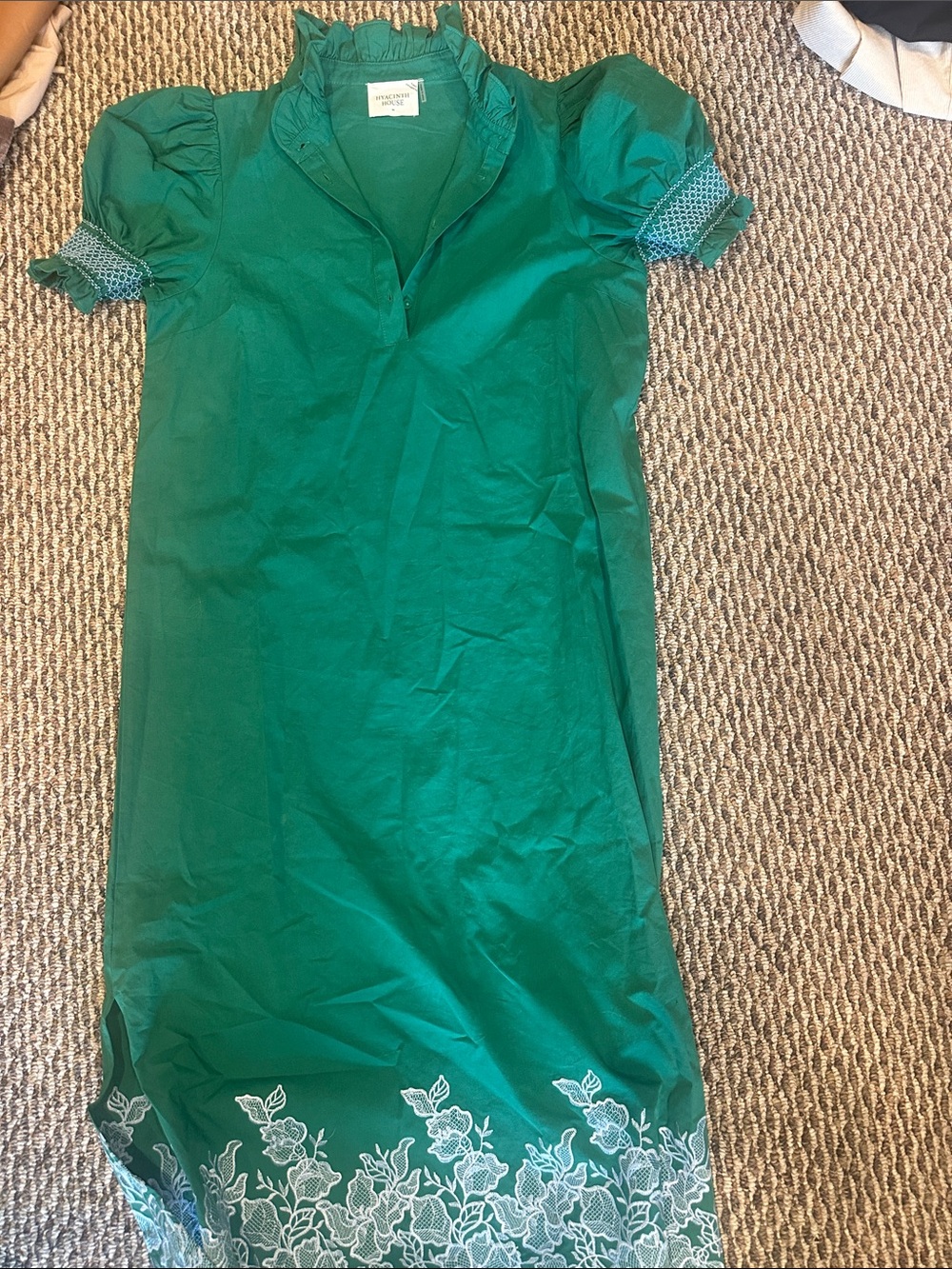 Green Embroidered Maxi Dress with Puff Sleeves